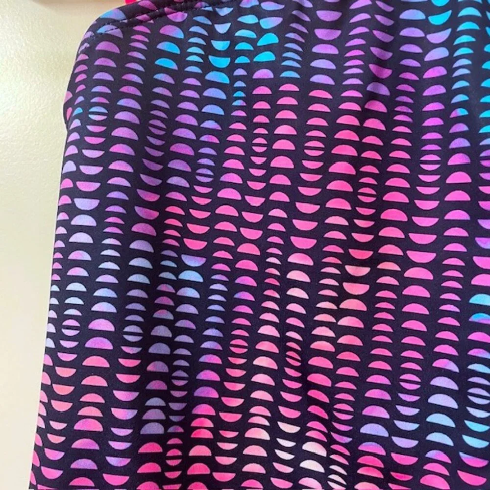 Lands' End Girl's One Shoulder One Piece Printed Colorful Sport Swimsuit Size 5